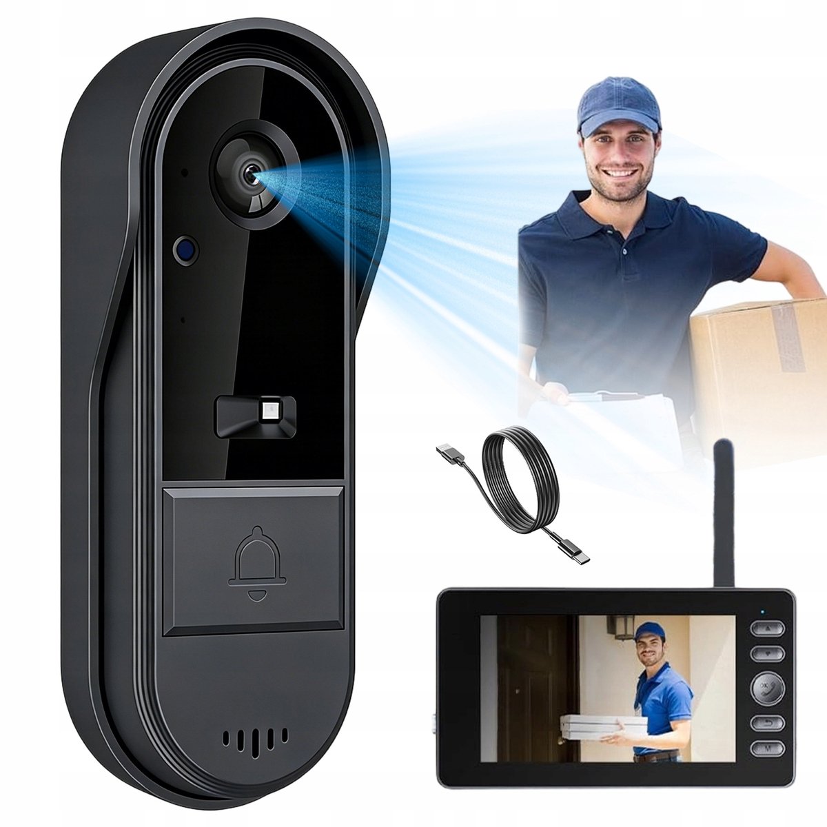 Draadloze Video Deurbel - Deurbellen Met Camera - Slimme Deurbel - 2,4 GHz - 4,3 Inch Display - 170° Groothoek - Tweewegs Intercom - Nachtzicht - IP65 Waterdicht - 50m Bereik - Voor Thuis - Zwart