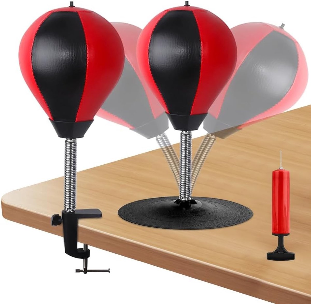 Mini bokszak voor bureau met zuignap en klem, stressverlichting voor kantoor en werkplek, ideaal voor ontspanning en focus