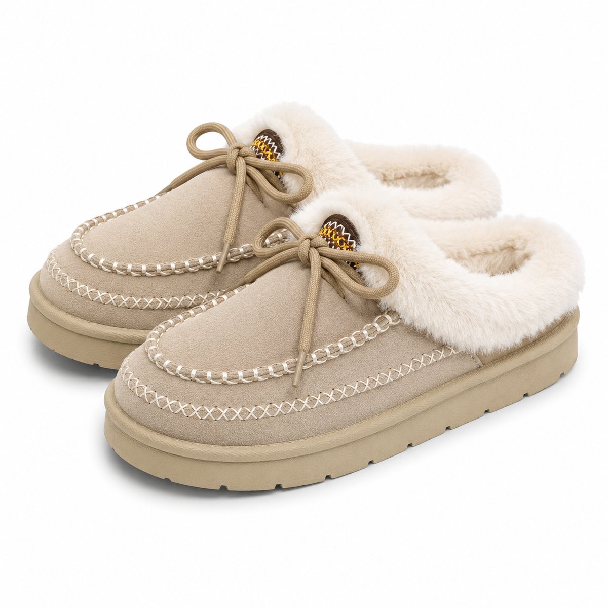 Dames Pantoffels – Warme Sloffen – Antislip Zool – Maat 39 – Beige – Valt klein, bestel 1 maat groter