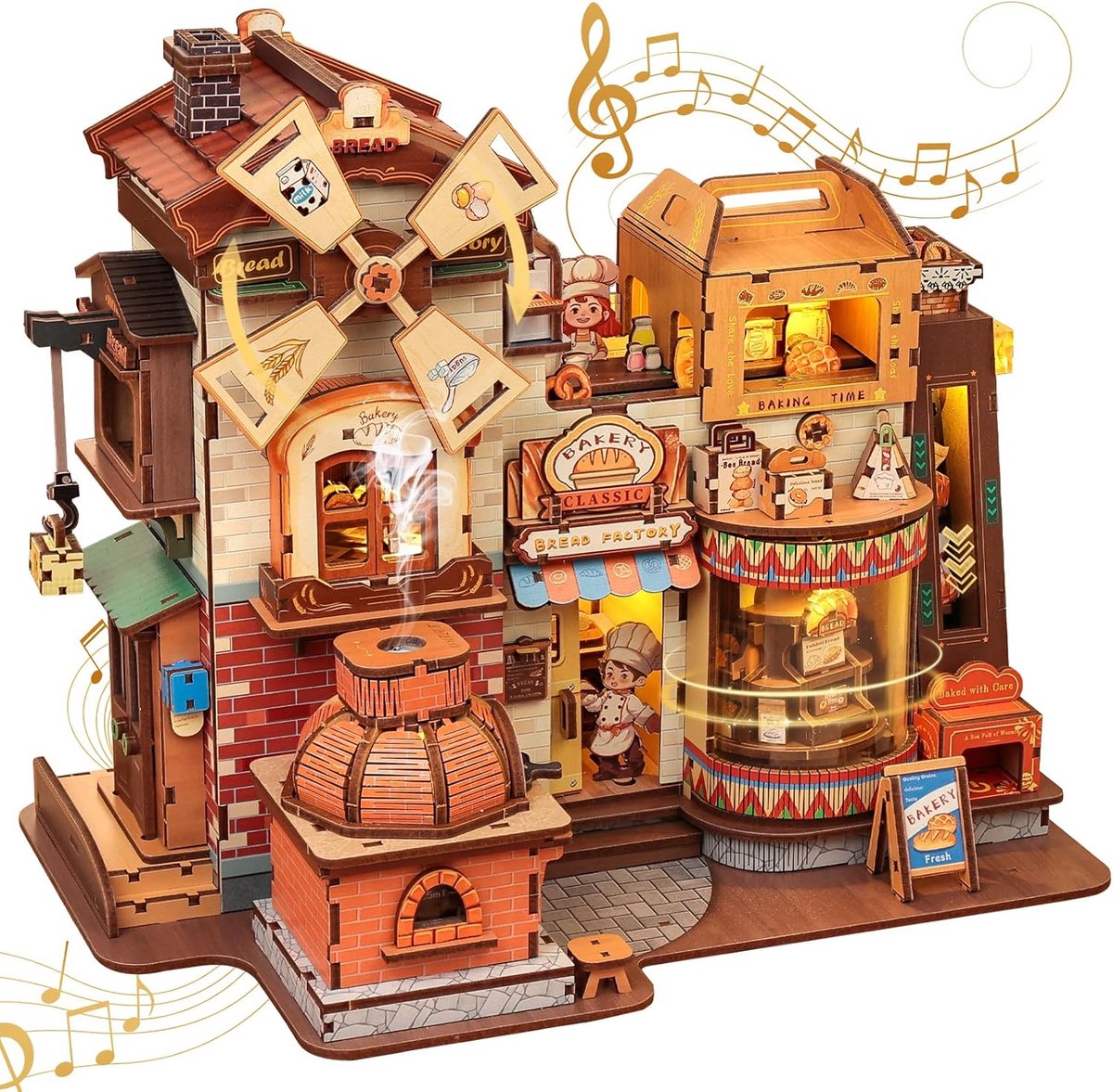 CuteBee EAHB501 Bread Factory Bouwpakket | Miniatuur theatrale huisjes pakket modelbouw voor volwassenen | Houten 3D Puzzel | Woonkamer decoratie boekensteun | Led lights verlichting ingebouwd | DIY boekenhouder collectie