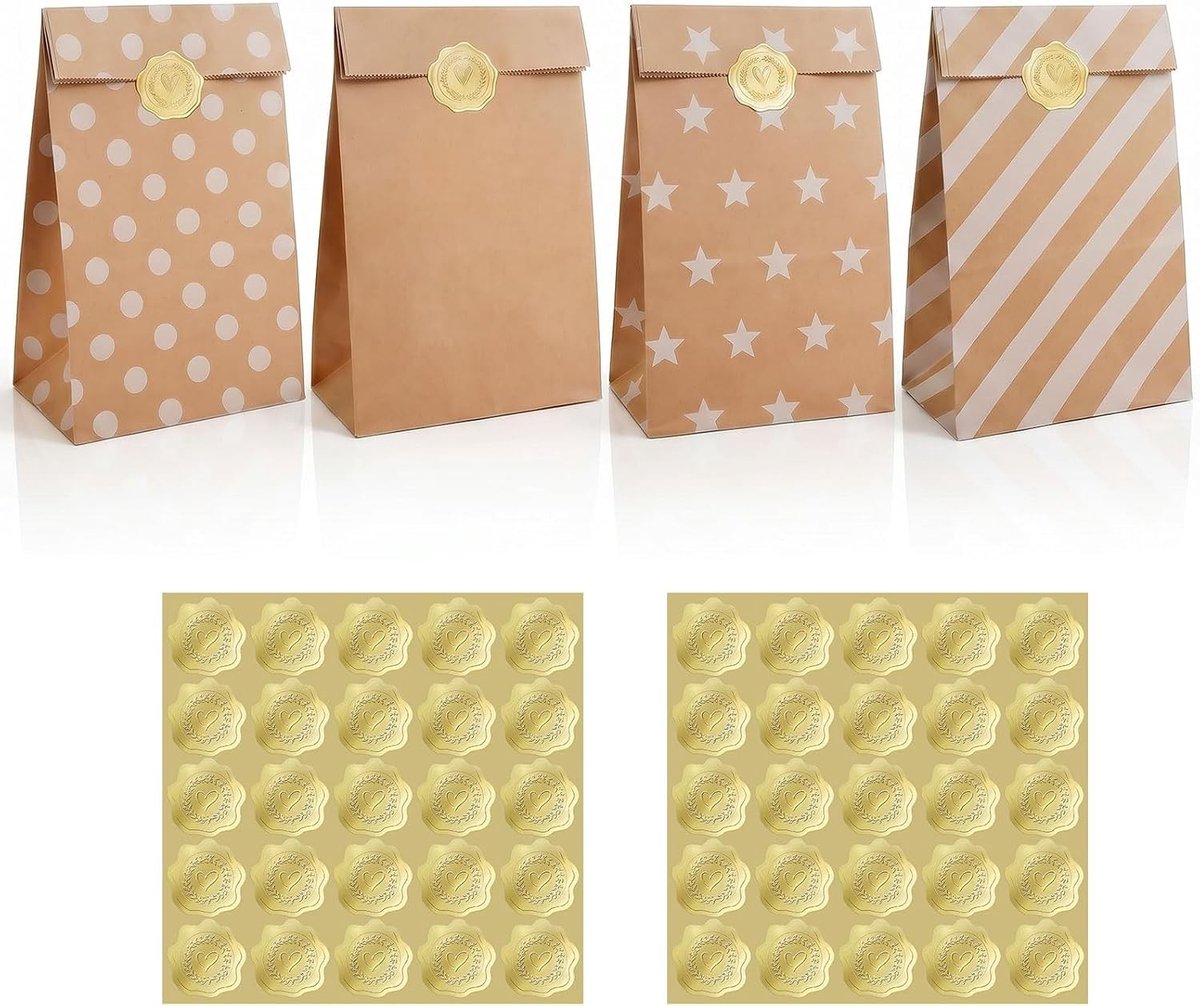 Kleine Bruine Papieren Cadeauzakjes voor Verjaardagen en Feestjes, 40 Stuks, Milieuvriendelijk en Herbruikbaar