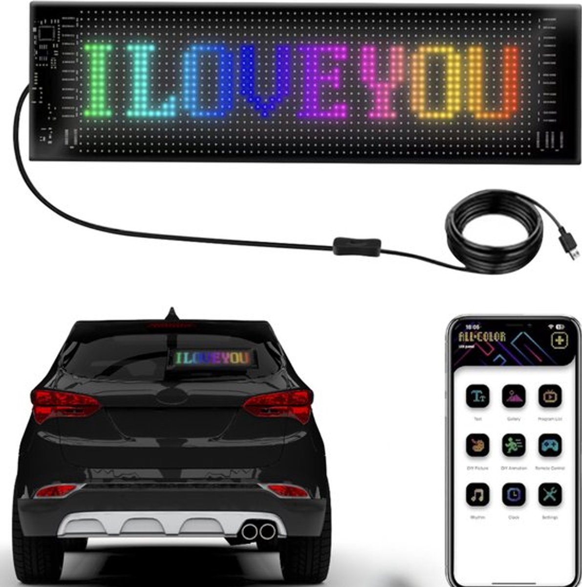Ikello LED Flexibel Display bord - APP control- Auto LED bord - Reclame LED bord - Bluethooth - Interieursets - Waterproof - 73cm x 12cm