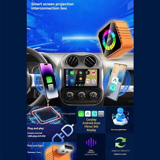 4-In-1 Draadloze CarPlay-Adapter AI Box AI Smart Box geschikt voor AirPlay/MirrorLink/geschikt voor Android Auto/CarPlay Bedraad Naar Draadloos van Merkloos — afbeelding 5