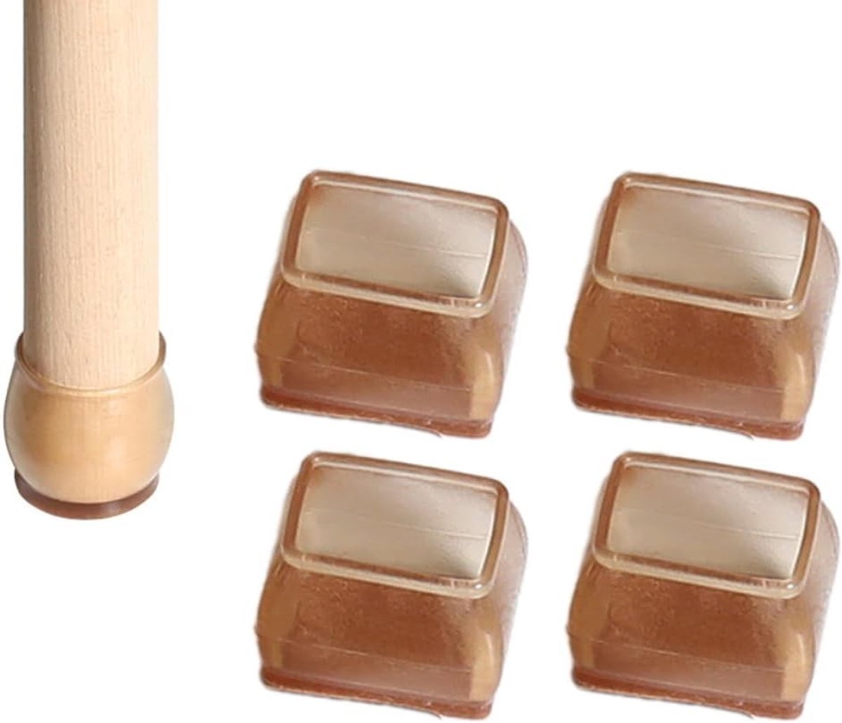 Set van 8 Siliconen Stoelpootdoppen met Vilt - Bescherming voor Vloeren en Meubels, Bruin Rechthoekig, 32-42 mm