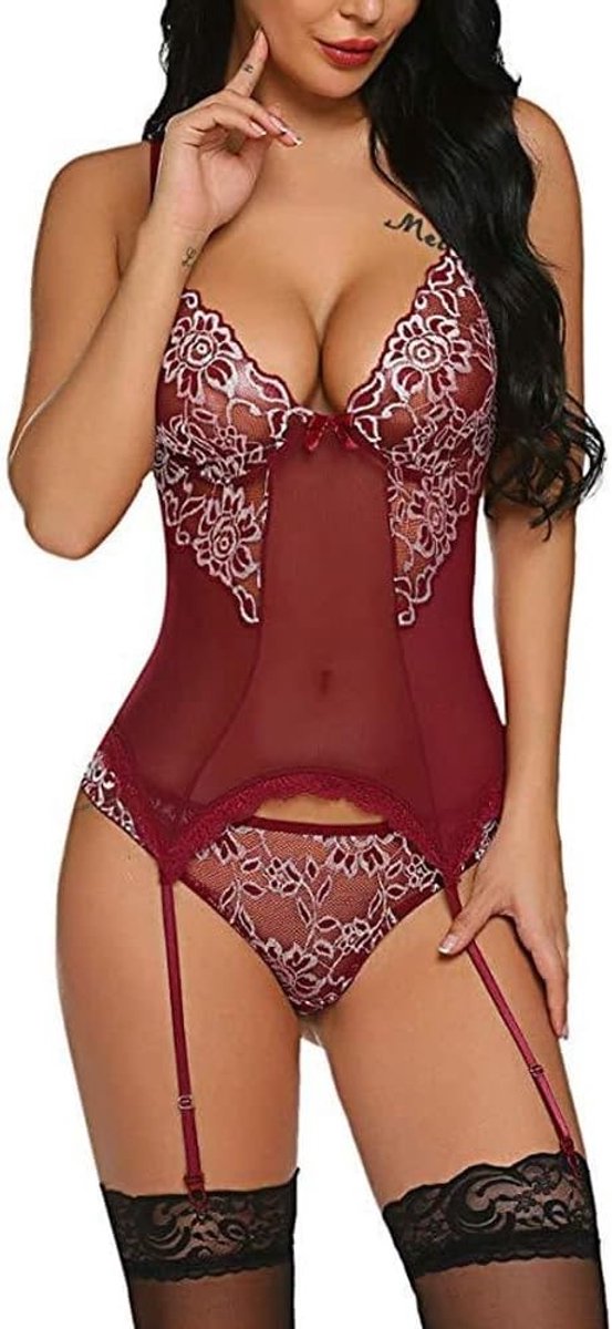 Sexy Babydoll Lingerie Set voor Vrouwen met Garter Belt en Transparante V-Hals, Perfect voor Romantische Avonden en Verleidelijke Nachtkleding