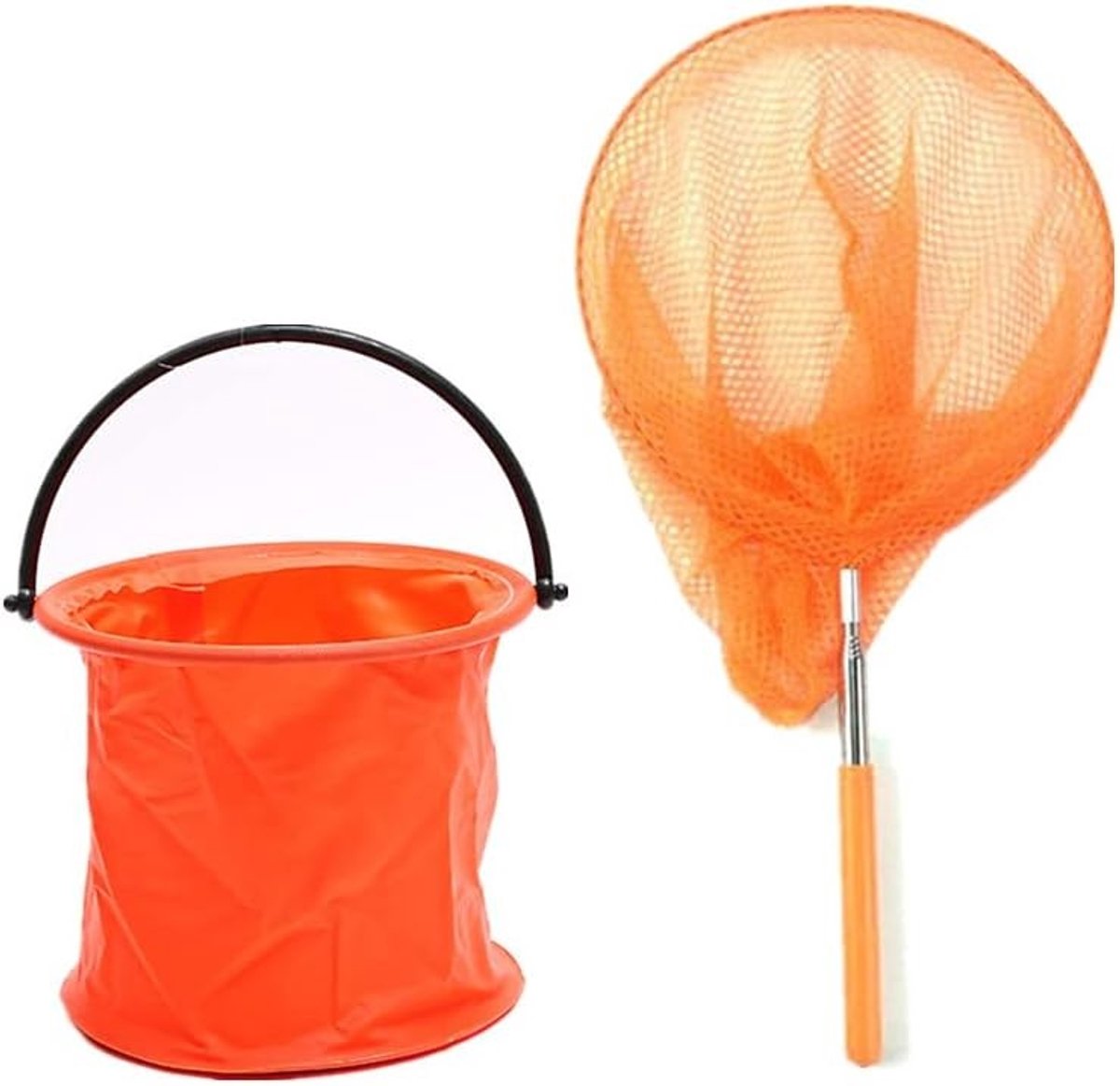 Veiligheidsnet voor kinderen, telescopisch insectennet met opvouwbare emmer voor het vangen van vlinders, vissen en spelletjes, oranje kleur