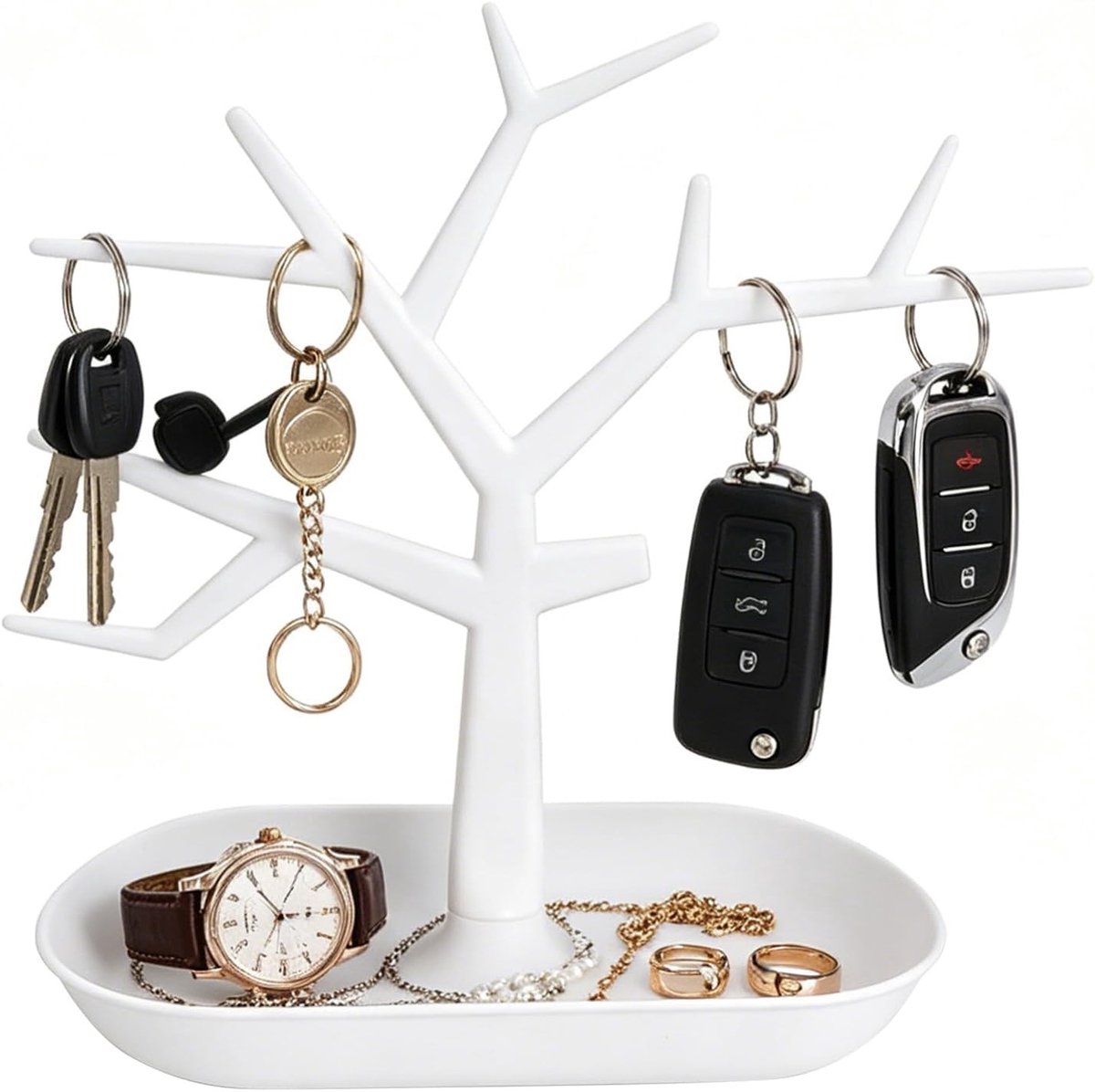 Sleutelhanger in Boomvorm - Wit Sieradenstandaard voor Sleutels en Kleine Accessoires - Perfect voor Hal en Kantoor (26.7 x 23.5 cm)