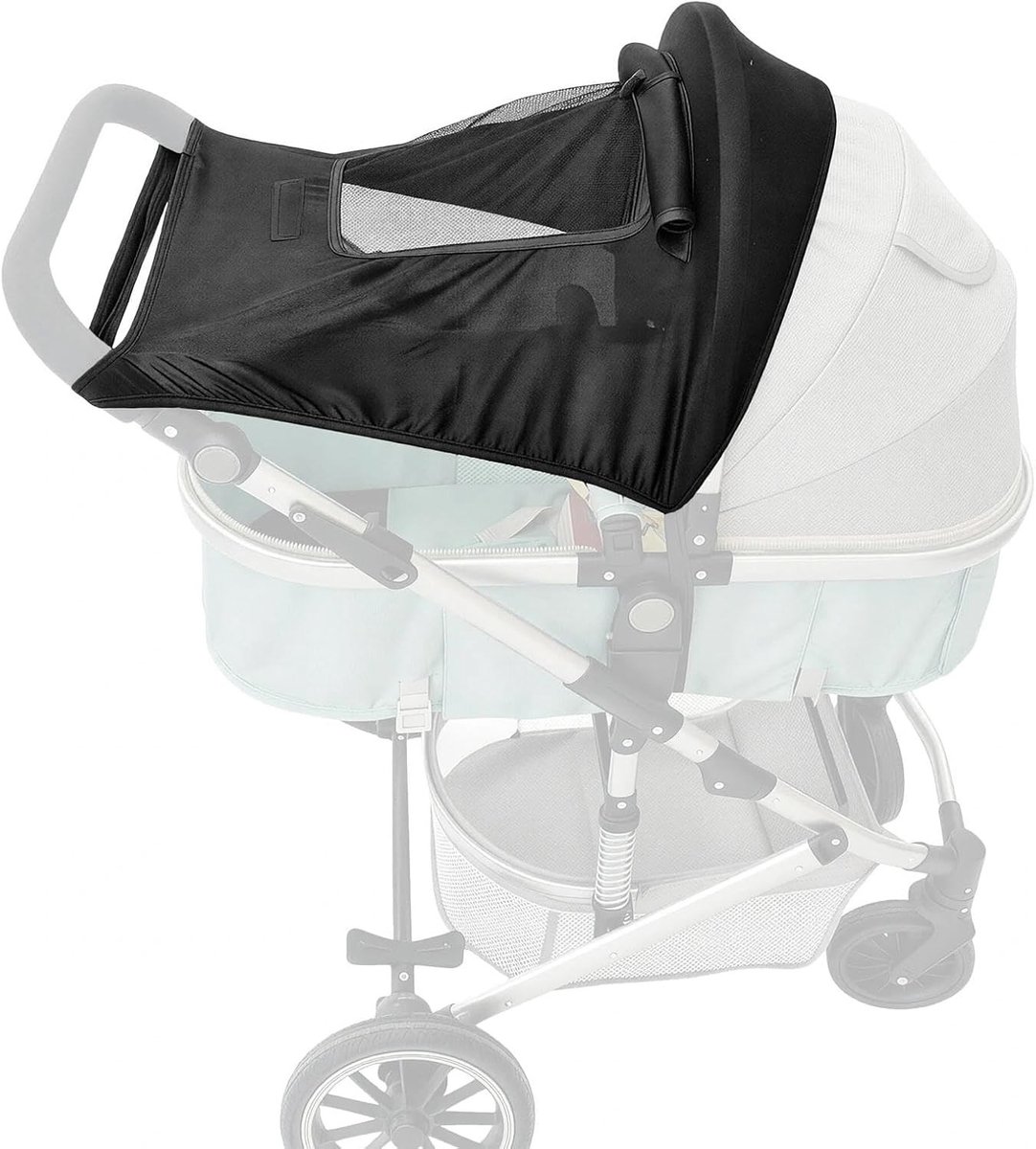 Zwarte zonneschaduw voor kinderwagens - UV-bescherming, zonnescherm, verstelbaar en ademend