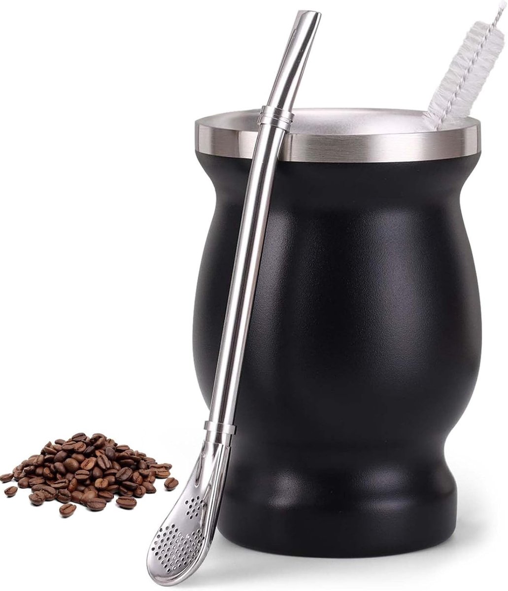 Elegante RVS Theekop Set met Lepel en Reinigingsborstel, Vaatwasmachinebestendig en Duurzaam voor Keuken, Restaurant en Café