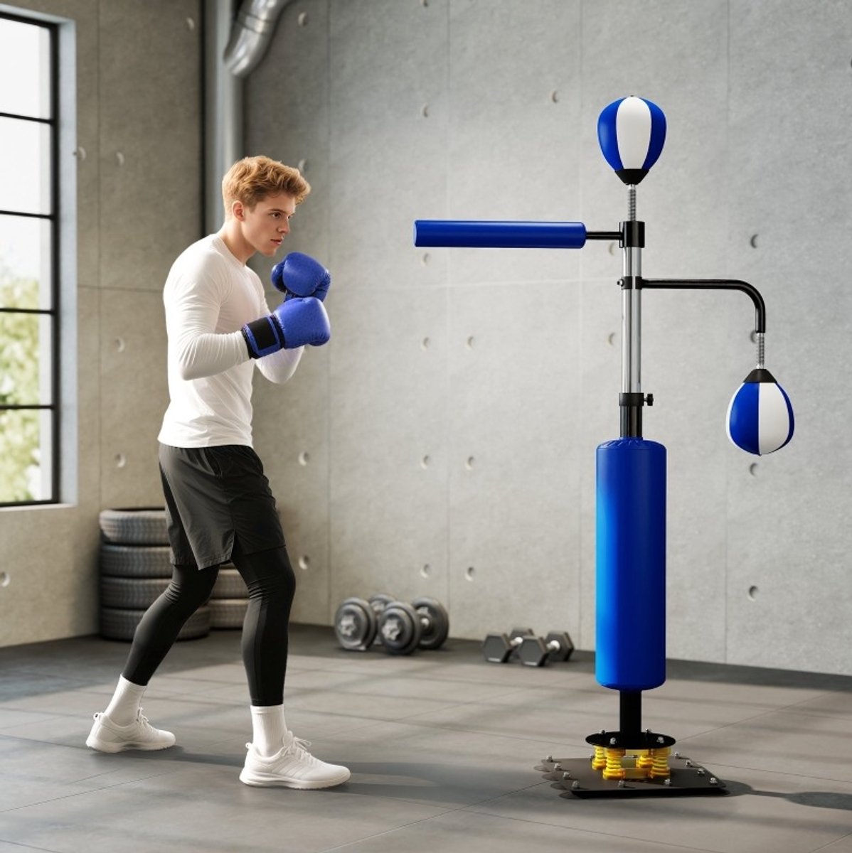 MODFU-Boksstand-Met-Speedballs-Draaibare Boxstang-Hoogteverstelbaar-Blauw