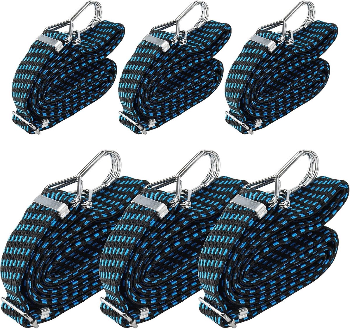 Set van 6 Verstelbare Rubberbanden met Haakjes, 3 cm Breed, 2 m en 3 m Rekbare Rubber, Ideaal voor Fietsen en Motoren, Luggage Tensioner en Verpakking