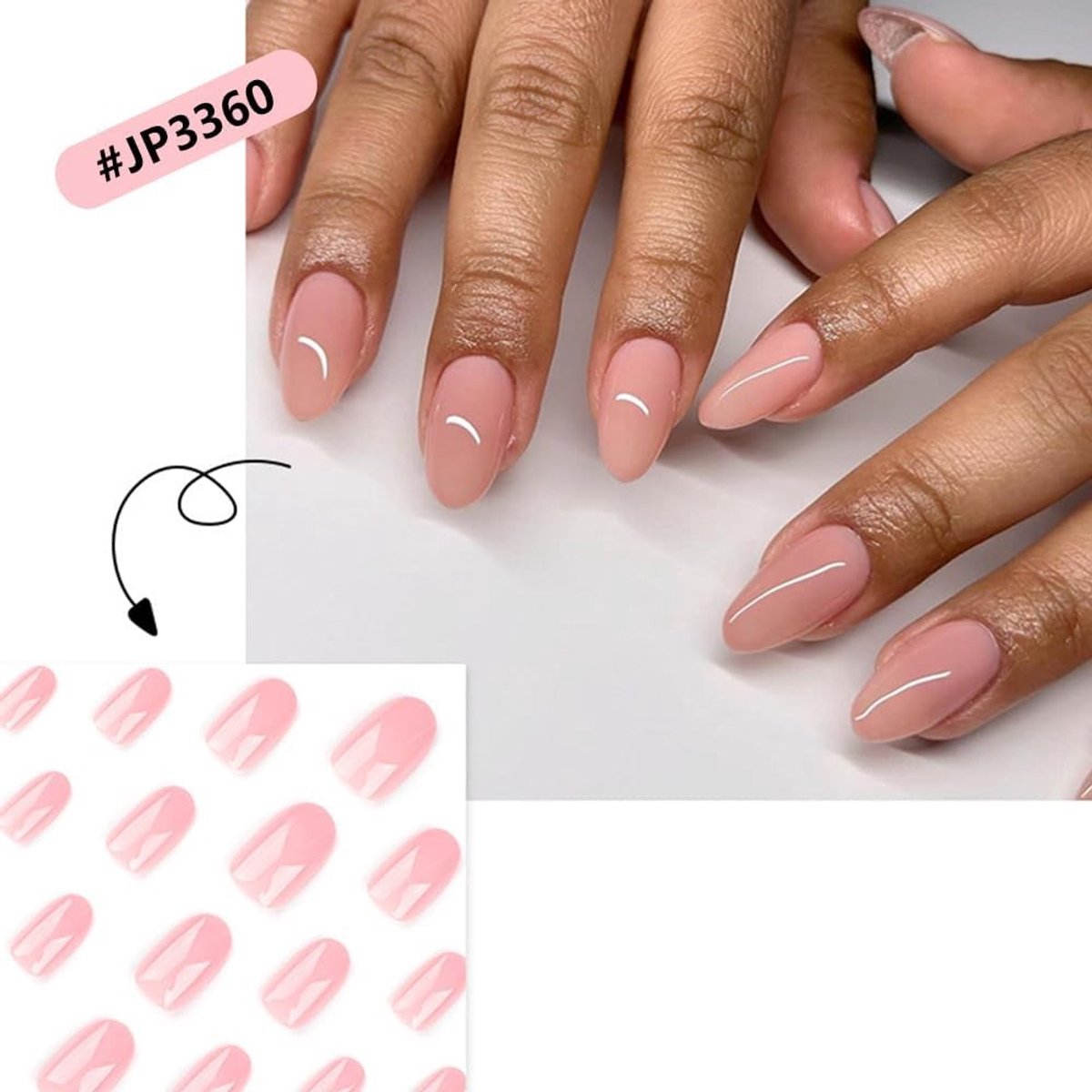 Korte, ronde kunstnagels in nude en roze, 24 stuks met manicuregereedschap voor perfecte nagels