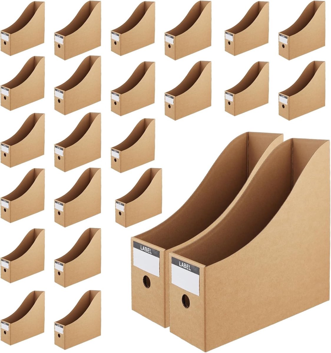 Set van 24 Tijdschrift Houder van Karton, 27 x 26 x 9 cm, Met Labels voor School, Kantoor en Thuis, Bruin en Duurzaam