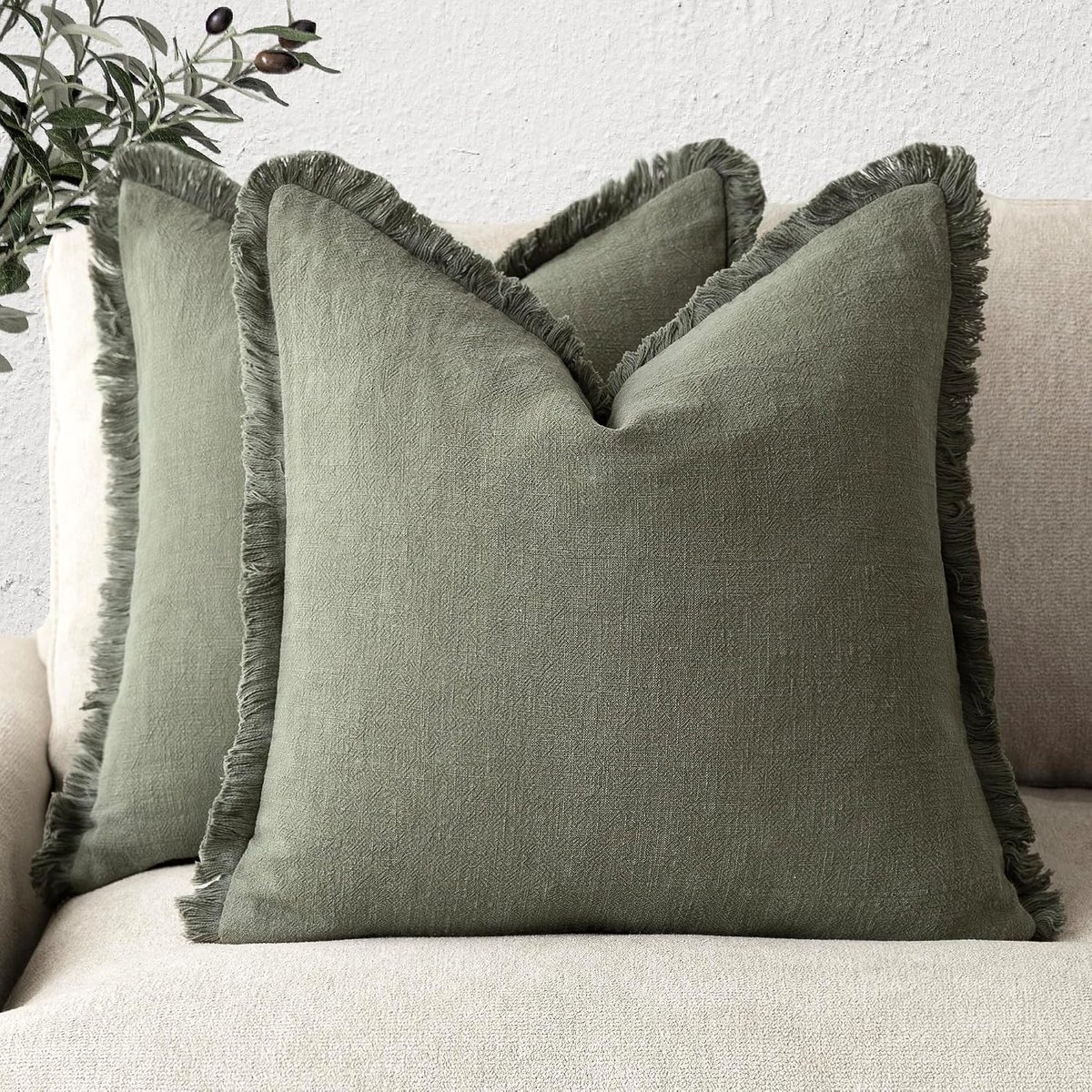 Kussenhoes - Set van 2 - 46 x 40 cm - Linnen - Boho