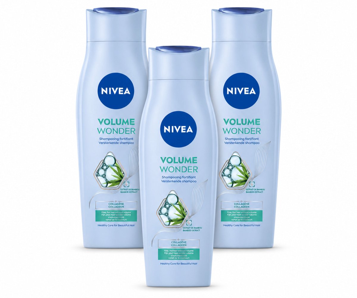 3 x NIVEA - Shampoo - Volumeverzorging - Versterkend - Gezonde Zorg - 250 ml - Bulkverpakking - 3 stuks