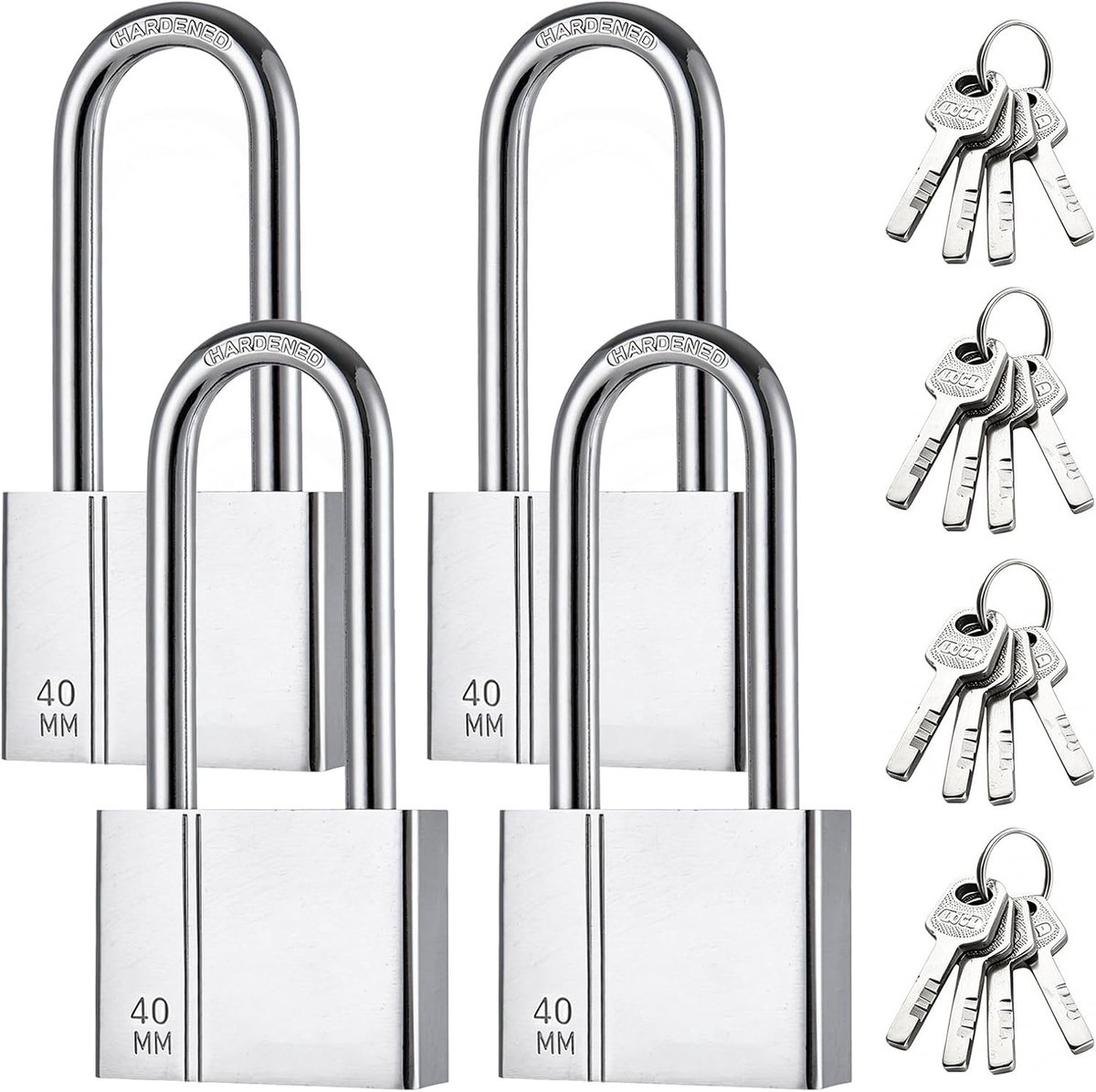 Robuuste RVS Hangslot Set van 4 Stuks - 40mm Sleutelslot, Waterdicht en Ideaal voor Kelders en Garages met 16 Sleutels