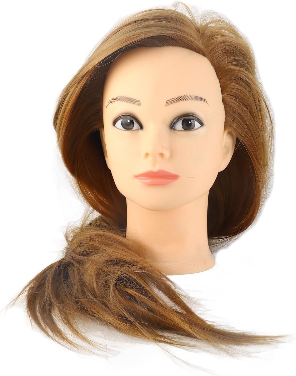 Mannequin Hoofd voor Kappers met Echte Haar - Oefenhoofd voor Haarstyling, Vlechten en Knippen met Accessoires