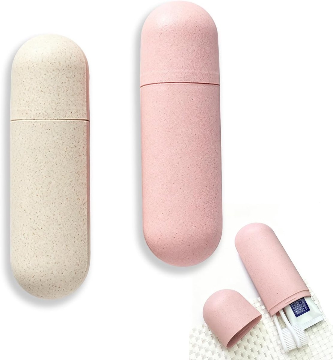 Reisvriendelijke Tandenborsteldoos voor Buiten, Camping en Gezinsopslag - 2 Stuks in Roze en Beige
