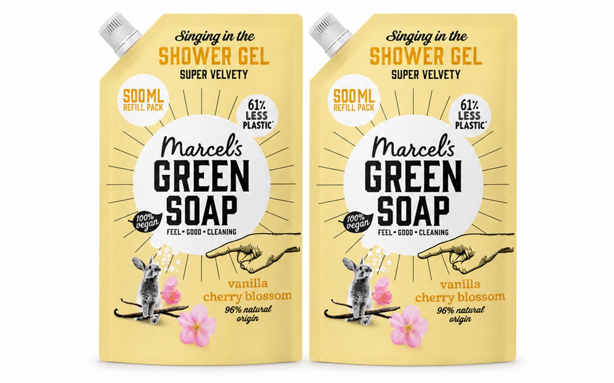 2 x Marcel's Green Soap - Shower Gel - Navulling - Vanille & Kersenbloesem - Krachtige werking - 500 ml - Voordeelverpakking - 2 stuks
