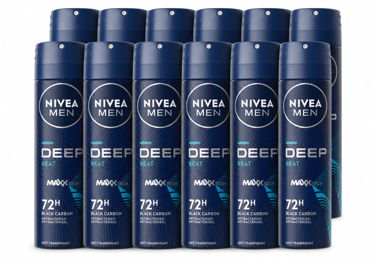 12 x NIVEA MEN - Deospray - Deep Beat - 150 ml - Voordeelverpakking - 12 stuks