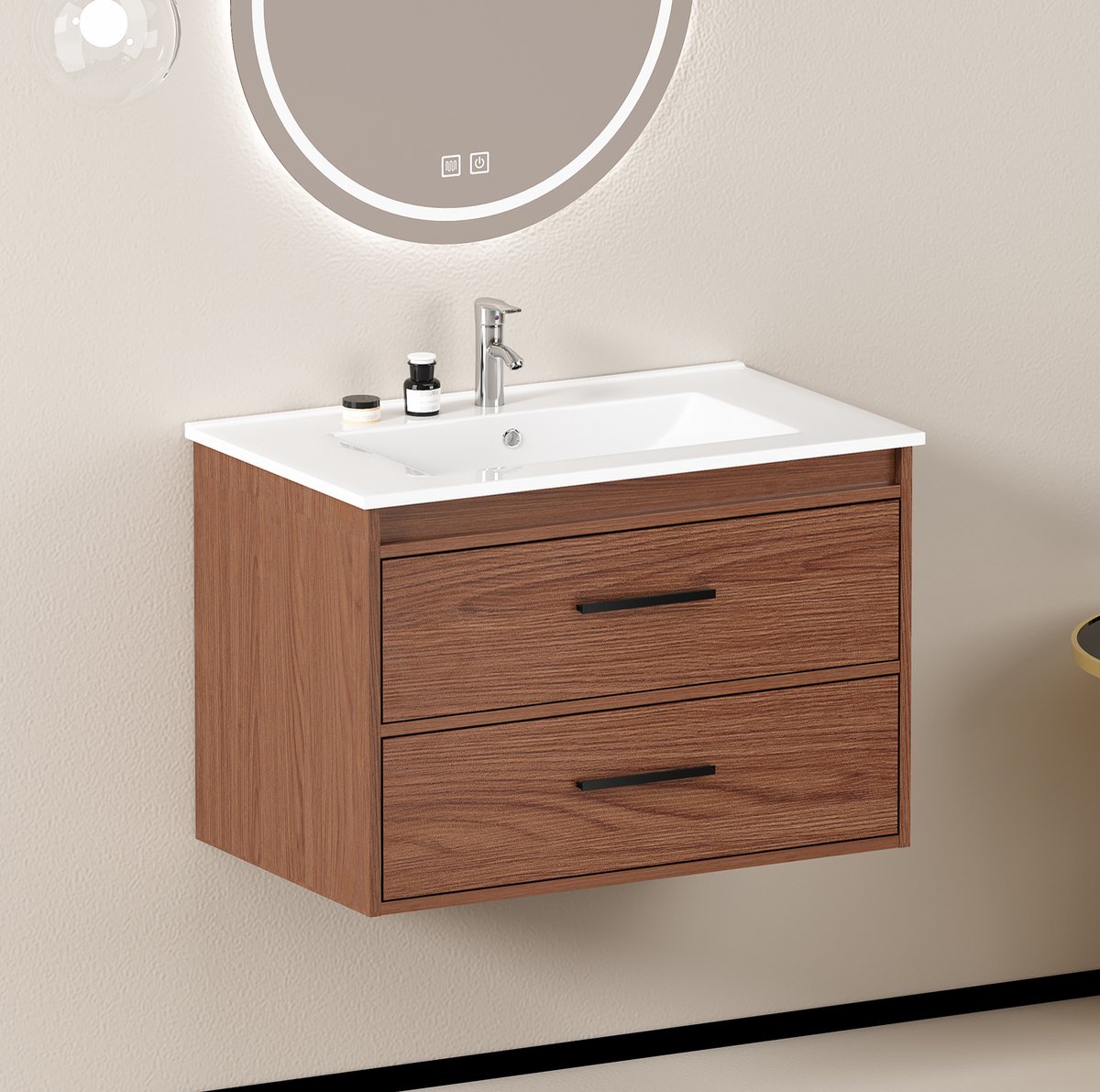 Wishdor Badkamerkast - 2 lades - Compact opbergen - Modern en klassiek - MDF - Roodbruin - L 46,5 x B 76 x H 52 cm
