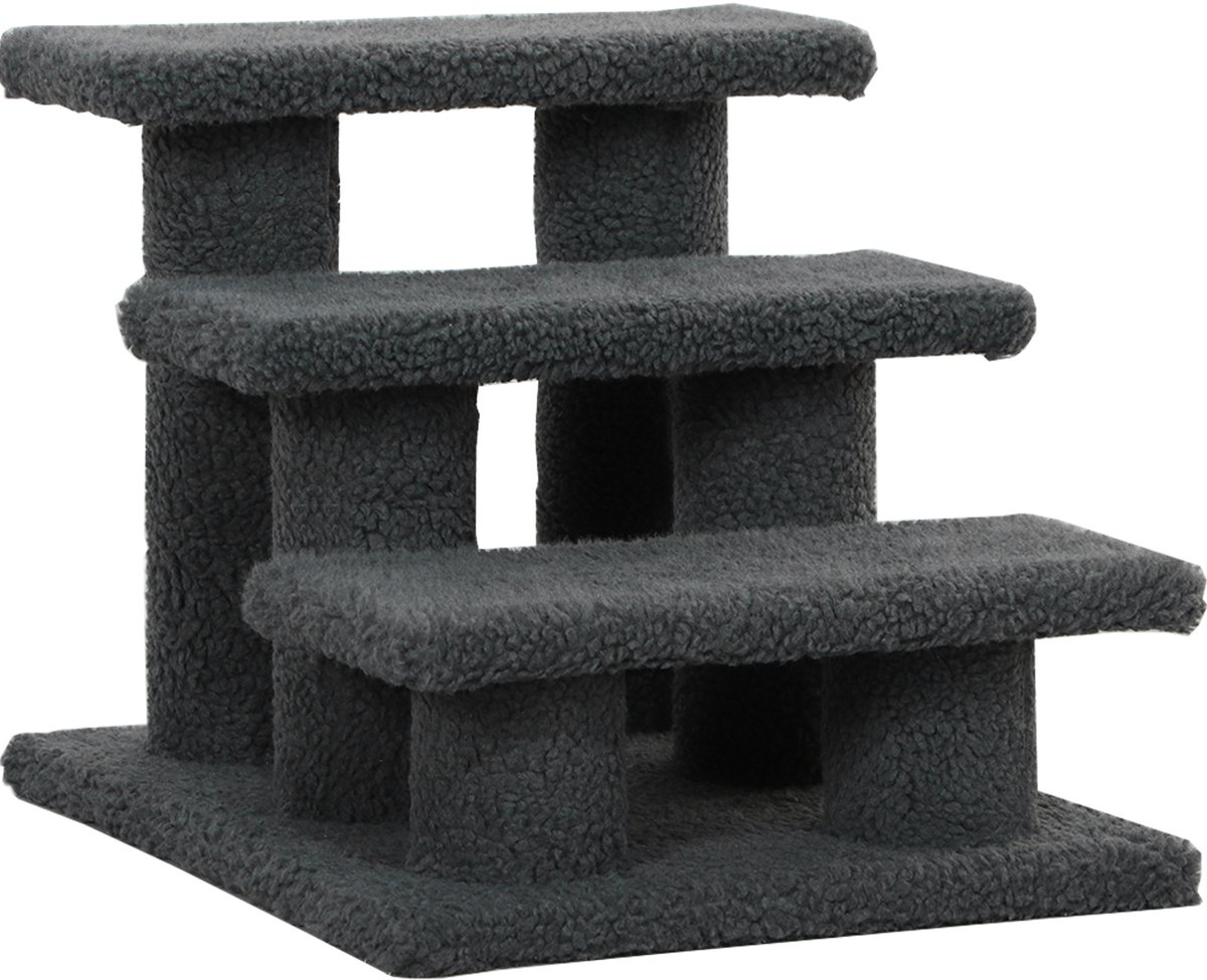 Kattentrap 3 Treden - Zacht Pluche - 45 X 35 X 34 Cm - Hout En Pluche - Grijs - Voor Sofa, Bed En Vensterbank
