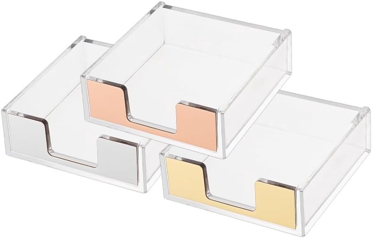 Set van 3 transparante acryl notitiehouders, zelfklevend, voor bureau en kantoor, 9,5 x 9,9 cm, ideaal voor organisatie en decoratie in slaapkamer en werkruimte