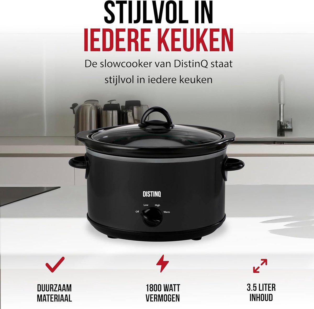 Slowcooker - Stoofpan - Langzaam Garen - Keramische Pan - 4 Liter - Zwart – foto 6