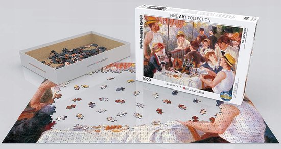 Puzzle de 1000 pièces représentant "Le Déjeuner" de Renoir et sa boîte ouverte.