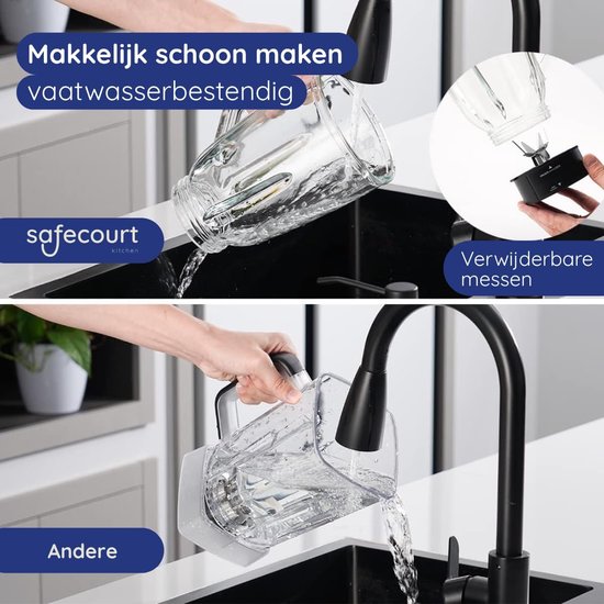 Krachtige keukenblender met glazen kan en To-Go beker - 1200W Smoothie maker — afbeelding 4