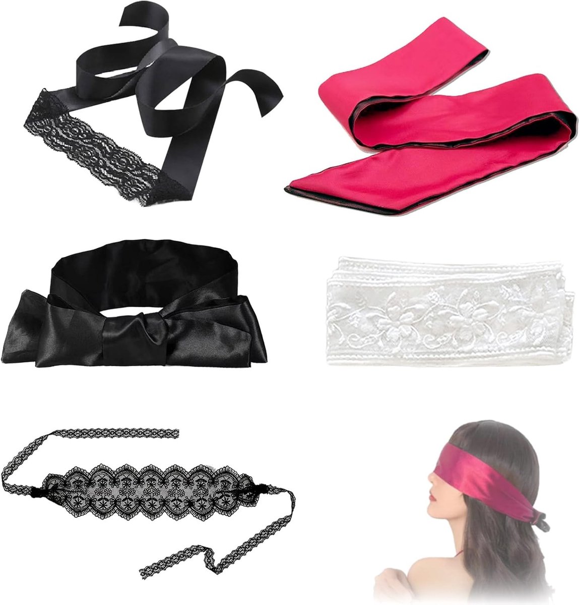 5 stuks zijden oogmasker voor slapen, zwart-wit kant satijnen slaapmasker, comfortabele oogbedekking voor reizen en ontspanning, ideaal voor vrouwen en mannen