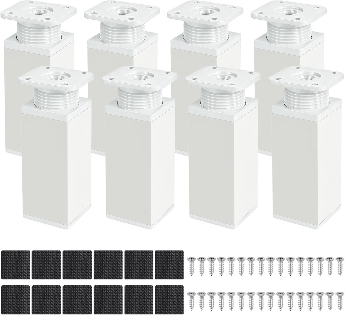 Verstelbare meubelpoten set van 8 stuks, 40 x 40 x 100 mm, witte meubelbenen voor meubels en kasten