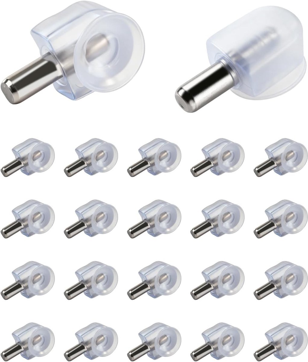 Set van 20 Glazen Plankdragers met Zuignappen, Transparante Steunen voor Planken, Geschikt voor Hangkasten en Glazen Panelen, 5mm Zinklegering Plankbeugels