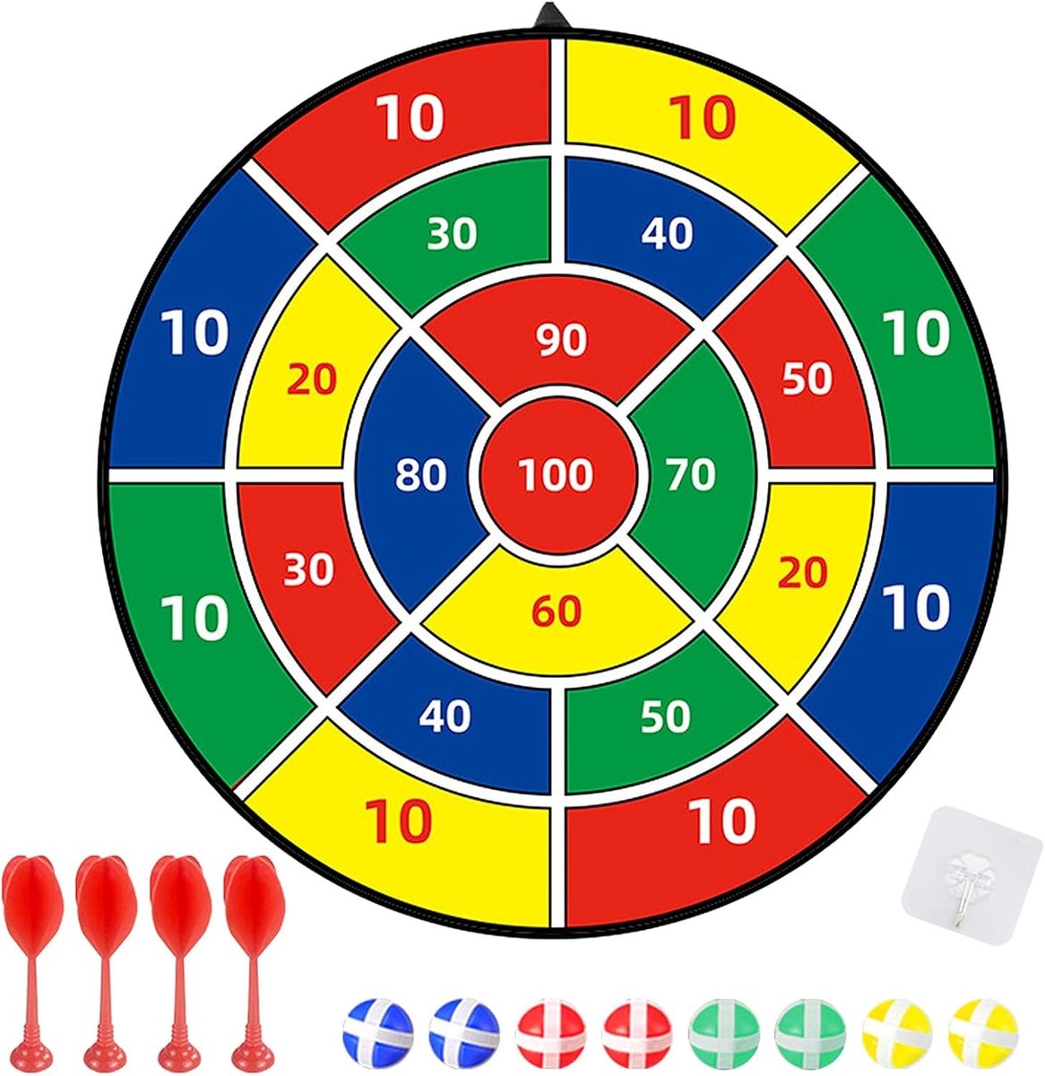 Grote Dartbord Spel voor Kinderen met 8 Plakballen en 4 Plakpijlen, Leuk Binnen- en Buitenspel voor Jongens en Meisjes van 3 tot 12 Jaar