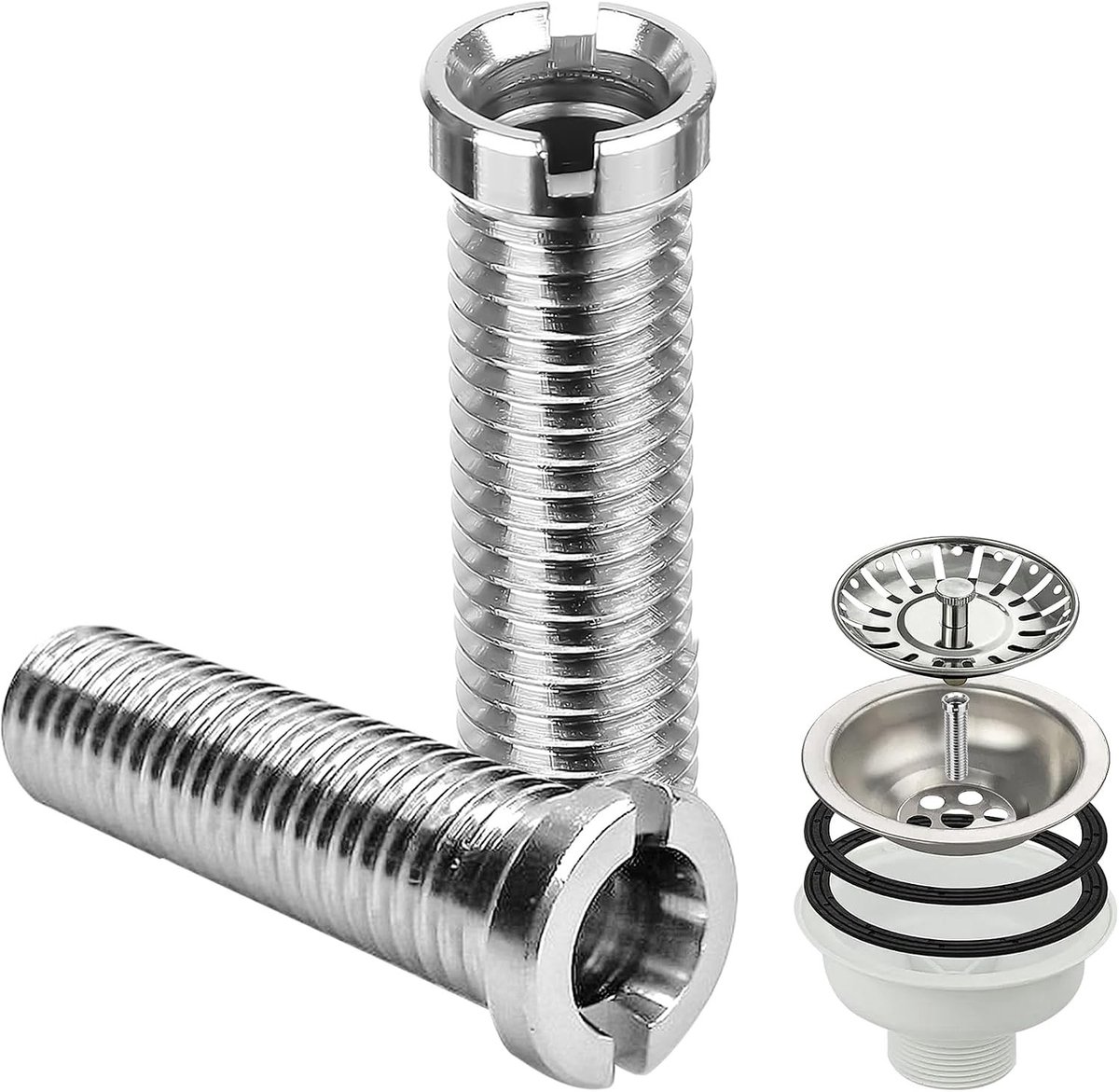 Holle Schroeven voor Afvoer, 2 Stuks van RVS M12 x 45 mm, Vervangonderdelen voor Gootsteen en Afvoeraccessoires