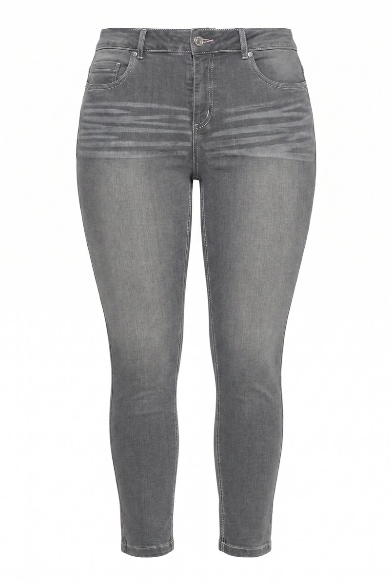 MIAMODA - Dames - Jeans straight fit contrastkleurige naden 5-pocket - Grijs denim - Maat 42