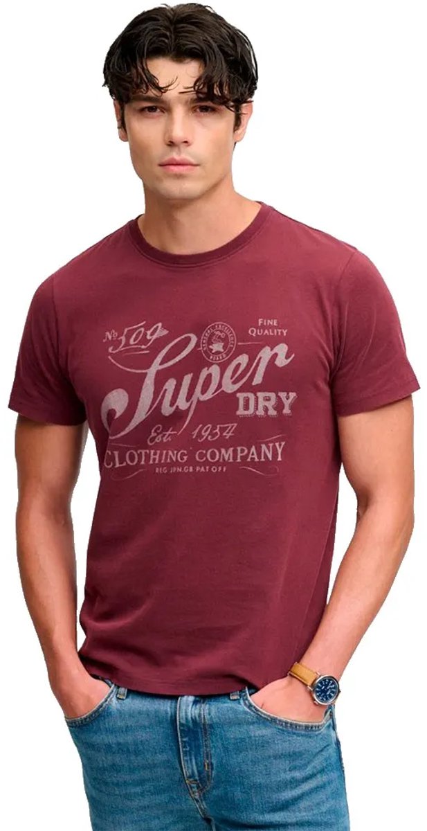 Superdry Vintage Workwear Print T-shirt Heren T-shirts Rood