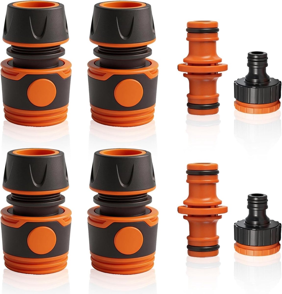 Hose Connector Set van 8 Stukken voor Tuinslangen, Compatibel met Gardena Systeem, 1/2 en 3/4 Inch Adapter en Koppeling voor Tuinonderhoud in Oranje