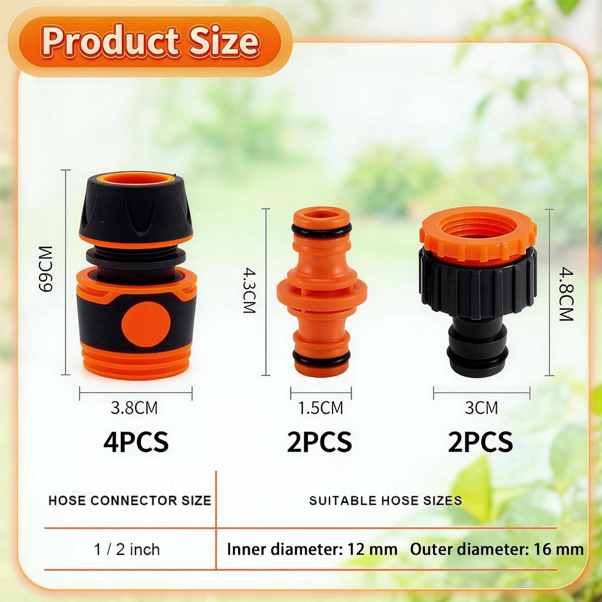 Hose Connector Set van 8 Stukken voor Tuinslangen, Compatibel met Gardena Systeem, 1/2 en 3/4 Inch Adapter en Koppeling voor Tuinonderhoud in Oranje – foto 5