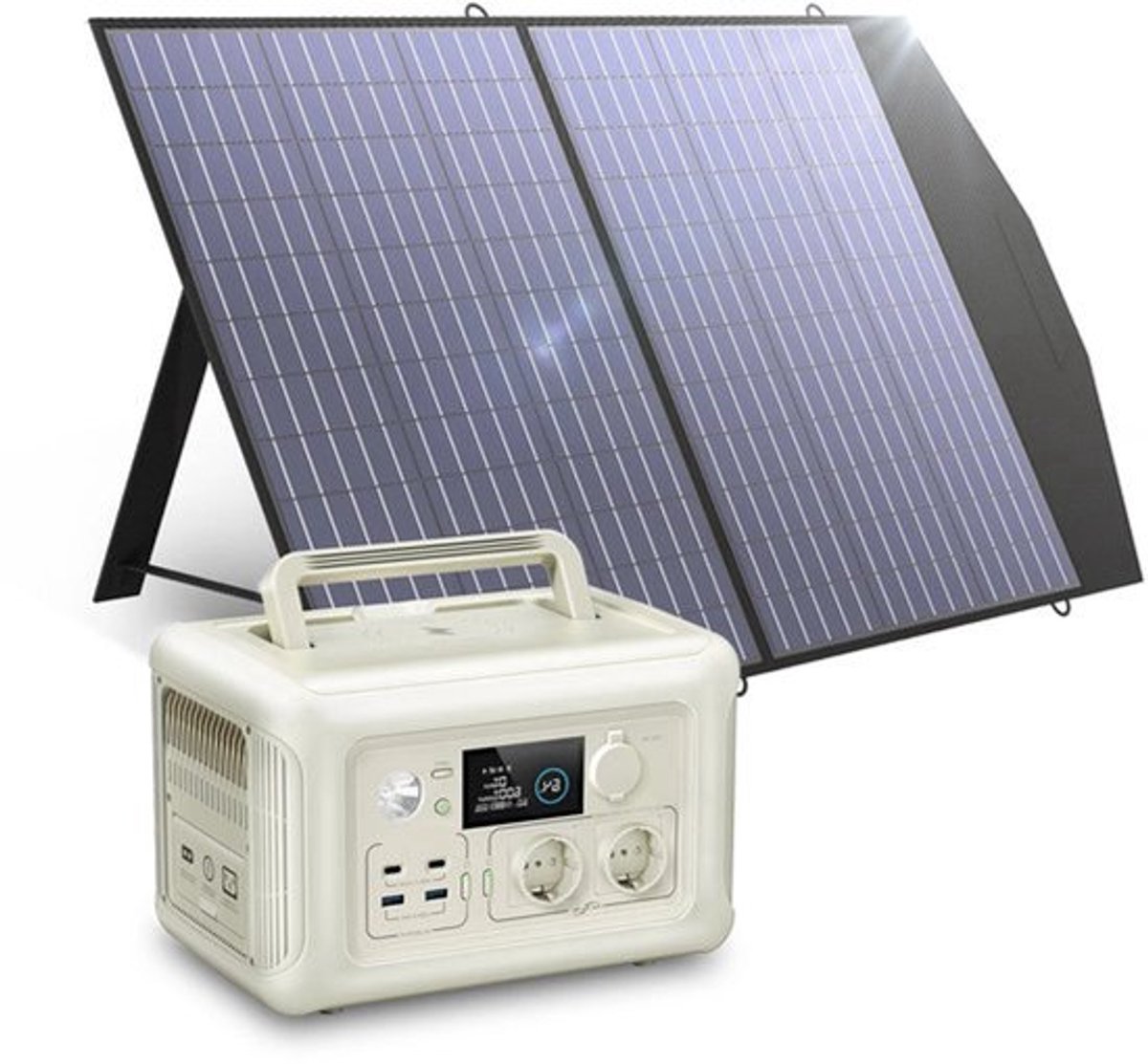 Draagbare Powerstation - Powerbank - Stroomgenerator - Generator - 600W Vermogen – met 100W Zonnepaneel - Generatoren - LiFePO4 Batterij – UPS & MPPT Technologie – Geschikt voor Outdoor & Noodstroomvoorziening
