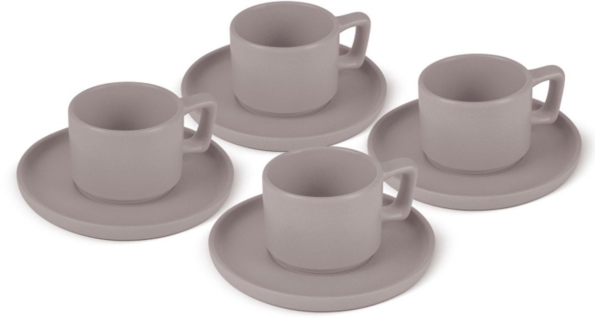Set van 8 espressokopjes met schoteltjes, 100 ml, Taupe Collection