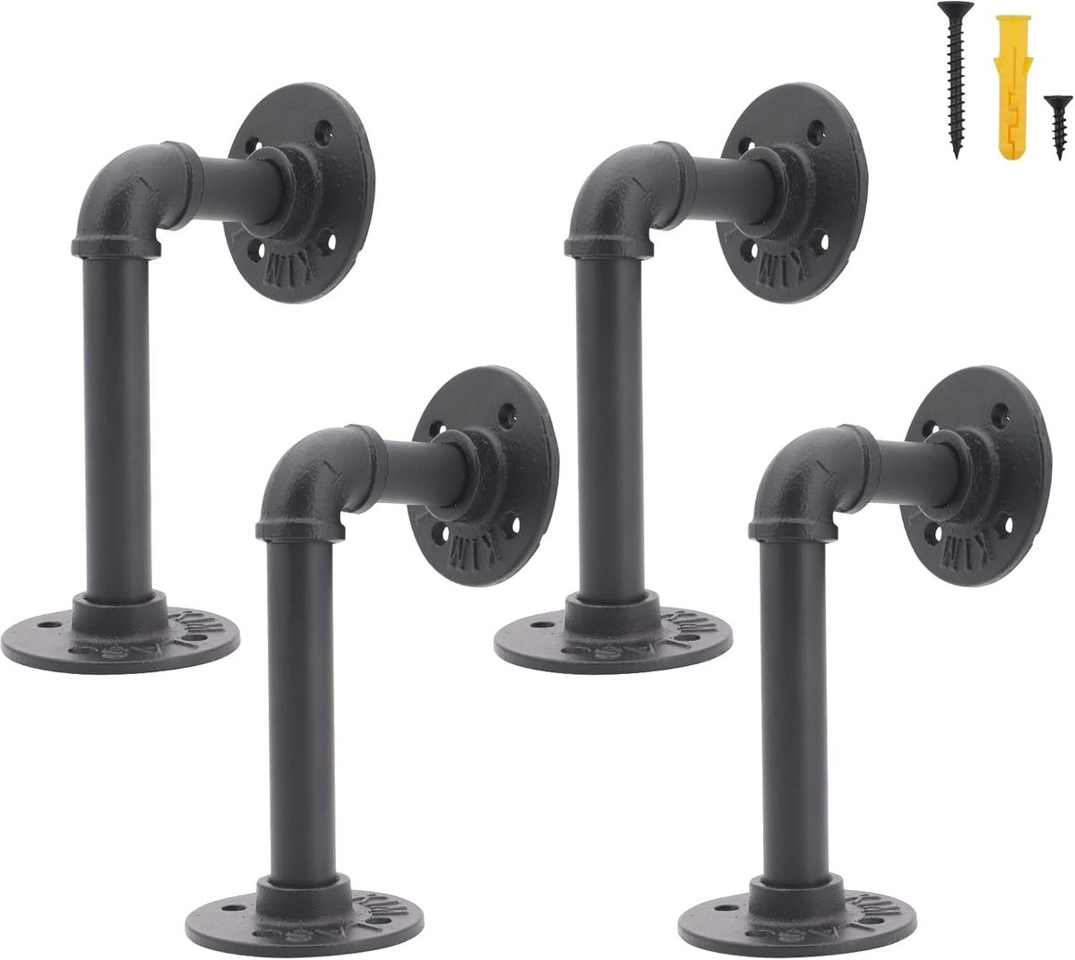L-vormige zwevende houders, 4 stuks, industrieel metalen hoekrek van gietijzer, zwart, voor optimale opslagruimte en decoratie