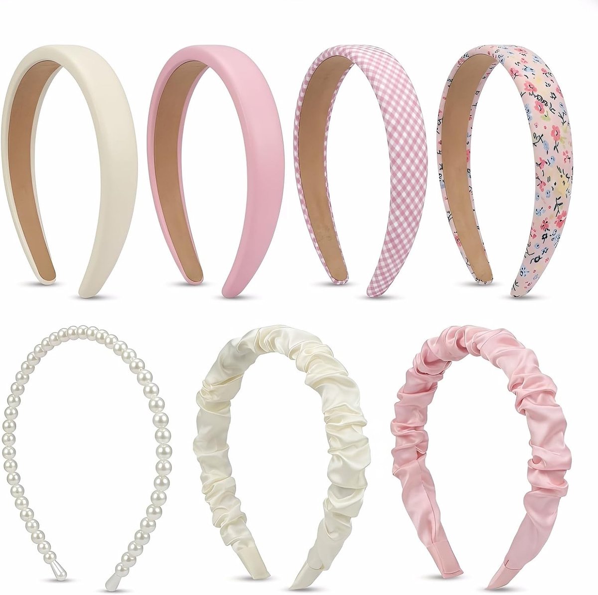 Zachte Vintage Haaraccessoires: 7 Stuks Brede Roze Haarbanden voor Dames, Knotted en Antislip voor Dagelijks Gebruik en Make-up