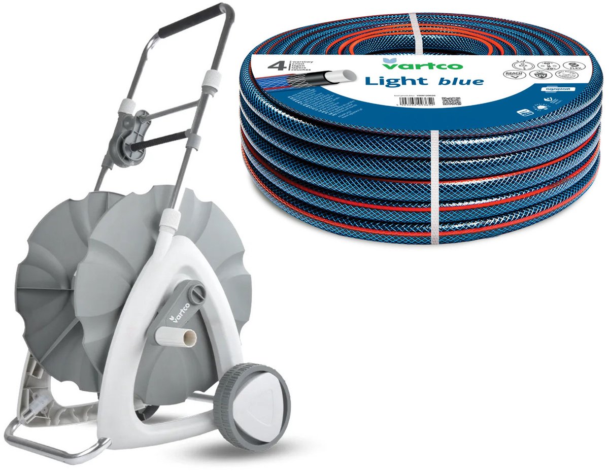 Tuinslangwagen 1/2" 45 m + Vartco Light Blue tuinslang 1/2" 30 m Agaplast
