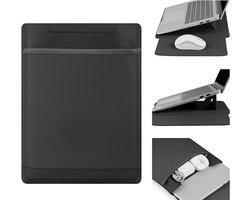 Housse pour ordinateur portable 15/16 pouces - avec support rabattable - Sacoche pour ordinateur portable - Cuir synthétique - Multifonctionnelle - Portable - Compartiments de rangement - noir