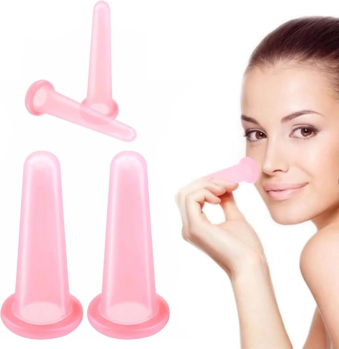 Gezicht Cupping Set van 4 Stukken, Silicone Vacuüm Cups voor Gezichtsmassage, Anti-Aging en Celulitis Behandeling