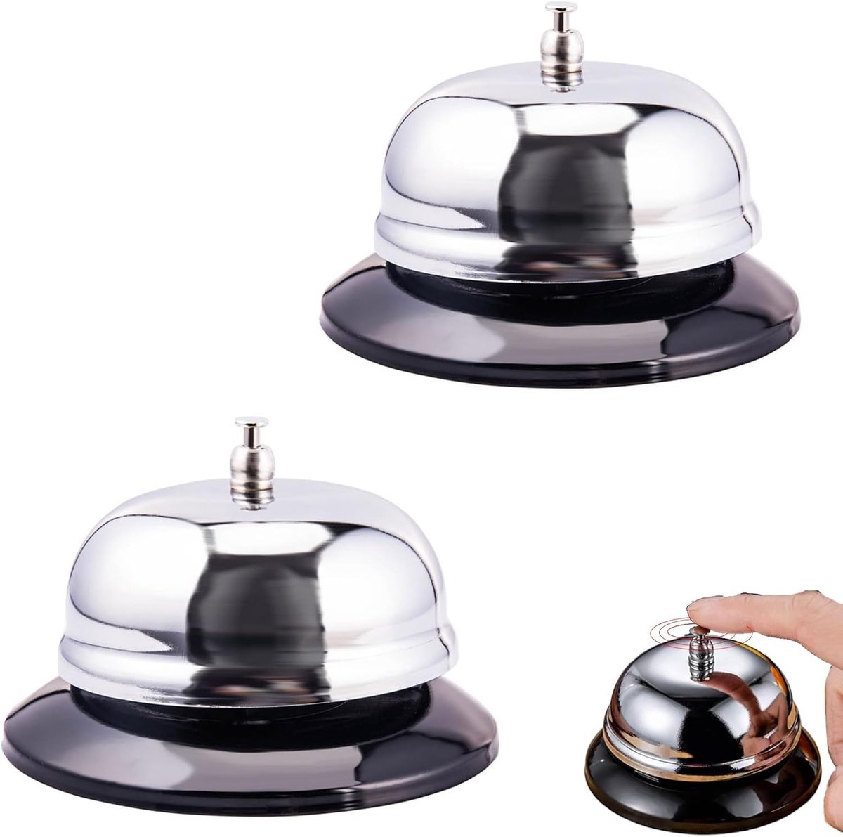 2 Stuks Ontvangstbel, RVS Bel met Duidelijke en Luide Klank, Ideaal voor Hotel, Restaurant en Keuken Service