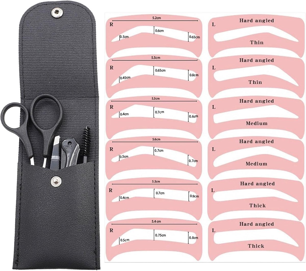 Professionele 5-delige Set voor het Vormen van Wenkbrauwen en Snorren met Scharen, Tangen en Stencils voor Nauwkeurige Trimbeurten voor Mannen en Vrouwen