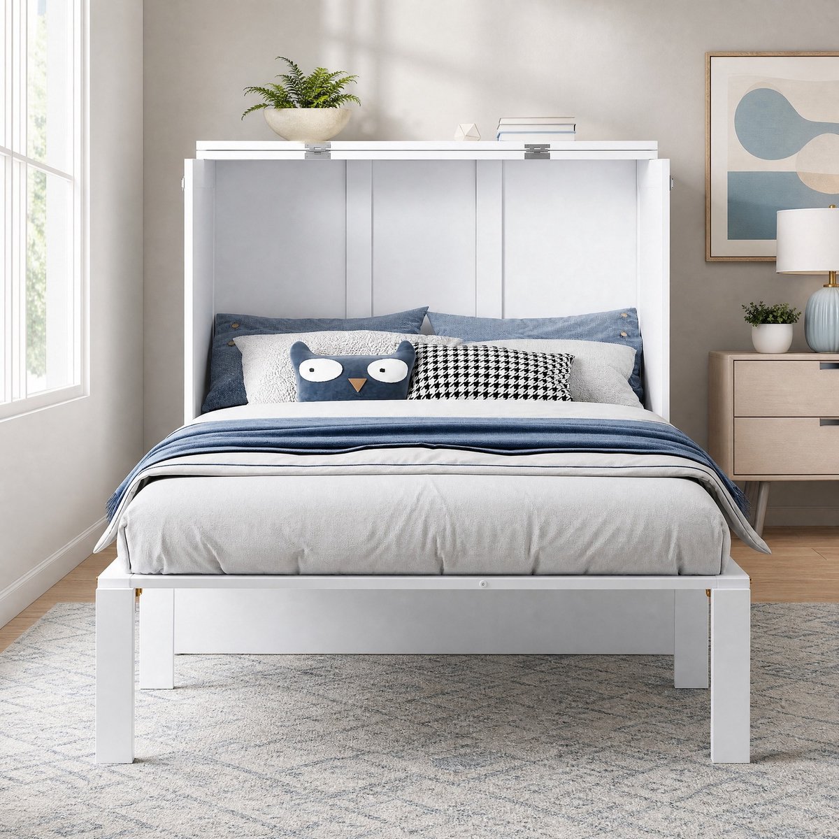 COVREO Opklapbed met lattenbodem – 205x96x101 cm – Wandbed voor eenpersoonskamer – met opbergruimte – Wit - zonder matras