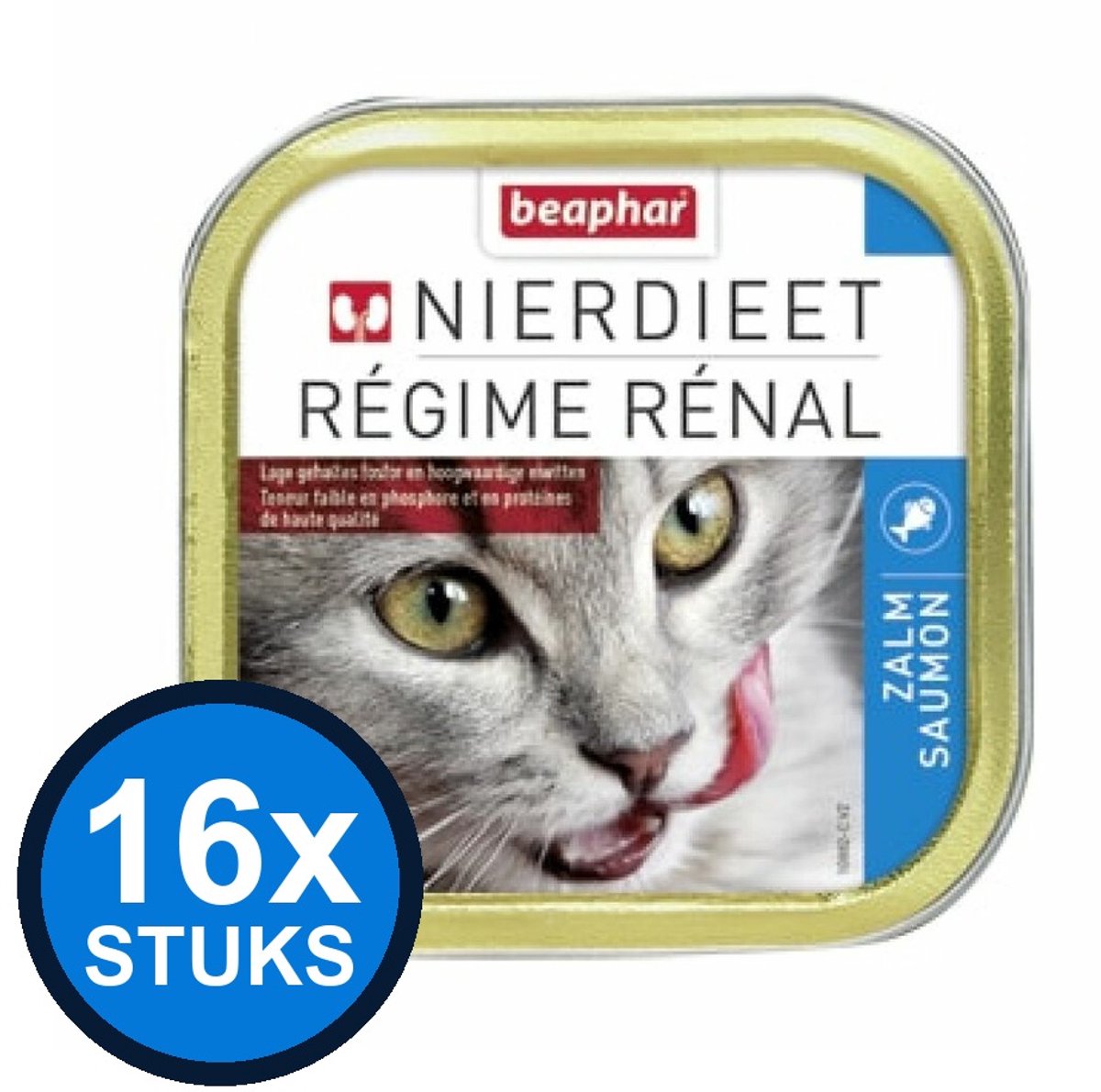 16x Beaphar Nierdieet Kat Zalm - Kattenvoer Nat Kuipje - 100g